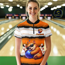 Load image into Gallery viewer, Custom Orange Wombat Bowling Shirt for Women Bowling League Jersey Polo &amp; 1/4-Zip Bowling Outfit QZT925