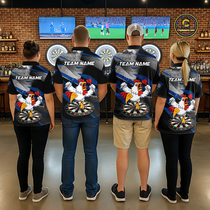 Custom Blue Funny Chicken Dart Shirt for Men Dartboard Team Jersey Polo & Quarter-Zip DHT38