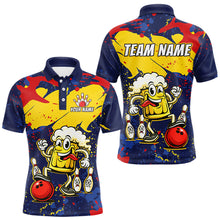 Load image into Gallery viewer, Red &amp; Yellow Funny Beer Bowling Shirt Custom Navy Bowling Jersey for Men Bowling Team QZT811