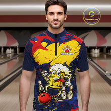 Load image into Gallery viewer, Red &amp; Yellow Funny Beer Bowling Shirt Custom Navy Bowling Jersey for Men Bowling Team QZT811
