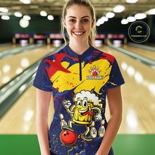 Load image into Gallery viewer, Red &amp; Yellow Funny Beer Bowling Shirt Custom Navy Bowling Jersey for Women Bowling Team QZT811