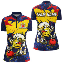Load image into Gallery viewer, Red &amp; Yellow Funny Beer Bowling Shirt Custom Navy Bowling Jersey for Women Bowling Team QZT811