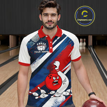 Load image into Gallery viewer, Red Blue &amp; White Crazy Bowling Ball Pin Men Bowling Team Shirt Bowling League Jersey QZT814