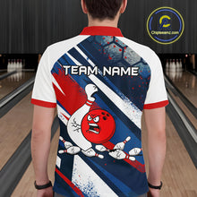 Load image into Gallery viewer, Red Blue &amp; White Crazy Bowling Ball Pin Men Bowling Team Shirt Bowling League Jersey QZT814