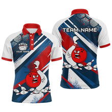 Load image into Gallery viewer, Red Blue &amp; White Crazy Bowling Ball Pin Men Bowling Team Shirt Bowling League Jersey QZT814