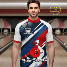 Load image into Gallery viewer, Red Blue &amp; White Crazy Bowling Ball Pin Men Bowling Team Shirt Bowling League Jersey QZT814