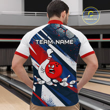 Load image into Gallery viewer, Red Blue &amp; White Crazy Bowling Ball Pin Men Bowling Team Shirt Bowling League Jersey QZT814