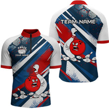 Load image into Gallery viewer, Red Blue &amp; White Crazy Bowling Ball Pin Men Bowling Team Shirt Bowling League Jersey QZT814
