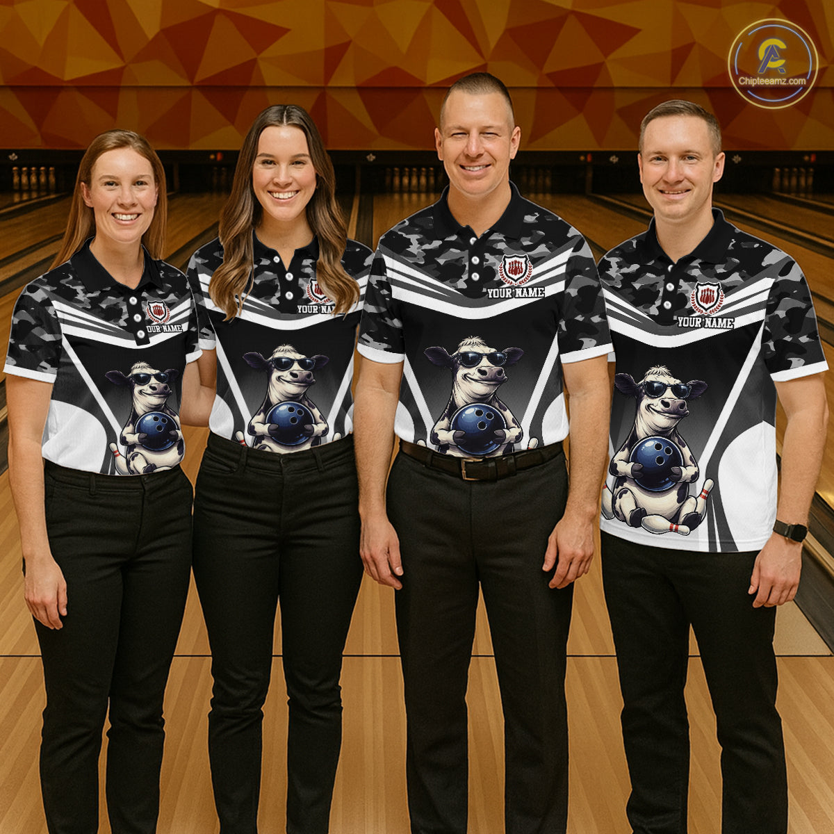 Custom Funny Cow Bowling Shirt for Men Camo Bowling League Jersey Polo & Quarter-Zip QZT871