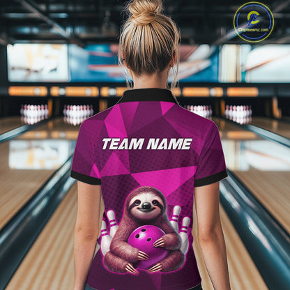 Pink Funny Sloth Bowling Shirt for Women Custom Bowling Jersey Polo & Quarter-Zip Bowling Outfit QZT995