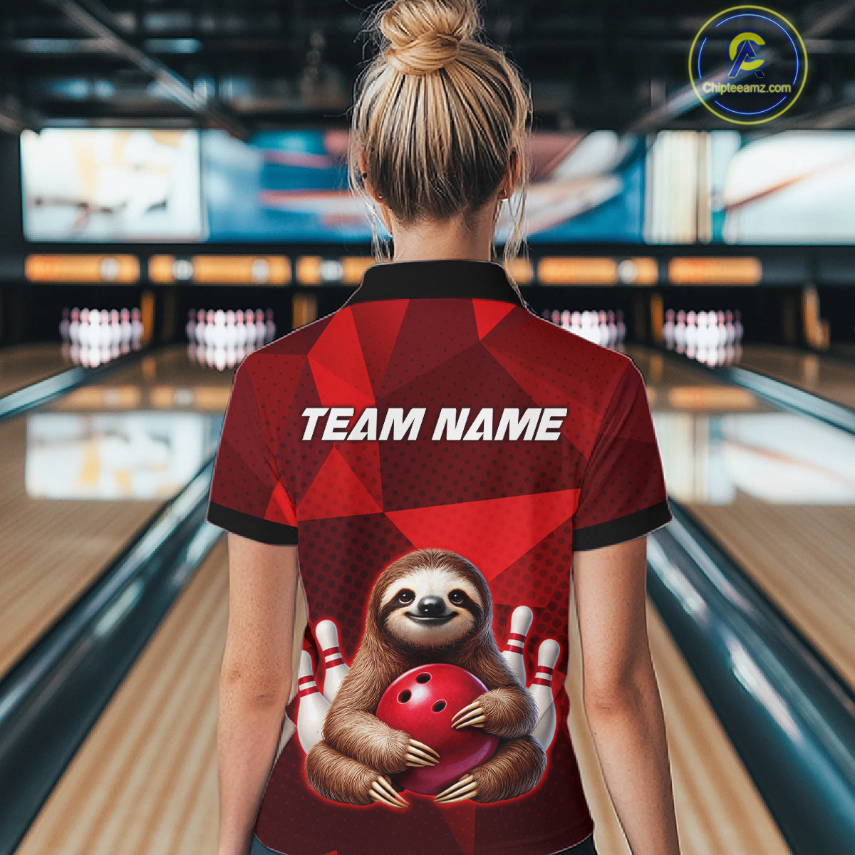 Red Funny Sloth Bowling Shirt for Women Custom Bowling Jersey Polo & Quarter-Zip Bowling Outfit QZT995