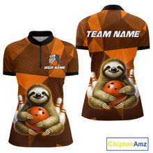 Load image into Gallery viewer, Orange Funny Sloth Bowling Shirt for Women Custom Bowling Jersey Polo &amp; Quarter-Zip Bowling Outfit QZT995