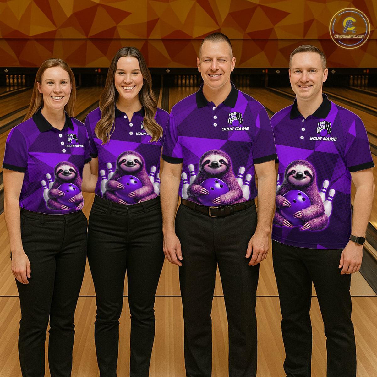 Purple Funny Sloth Bowling Shirt for Women Custom Bowling Jersey Polo & Quarter-Zip Bowling Outfit QZT995