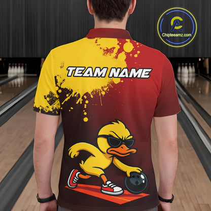 Custom Funny Duck Bowling Shirt for Men Red & Yellow Bowling Jersey Polo & 1/4 Zip QZT791