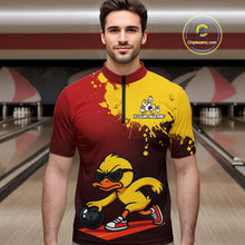 Load image into Gallery viewer, Custom Funny Duck Bowling Shirt for Men Red &amp; Yellow Bowling Jersey Polo &amp; 1/4 Zip QZT791
