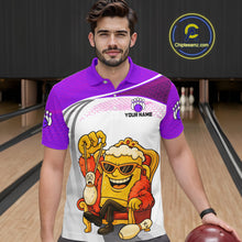Load image into Gallery viewer, Custom Funny Purple Beer Polo Bowling Team Shirt for Men Quarter-Zip Bowling Jersey Outfit QZT820