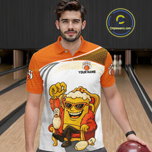 Load image into Gallery viewer, Custom Funny Orange Beer Polo Bowling Team Shirt for Men Quarter-Zip Bowling Jersey Outfit QZT820