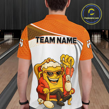 Load image into Gallery viewer, Custom Funny Orange Beer Polo Bowling Team Shirt for Men Quarter-Zip Bowling Jersey Outfit QZT820