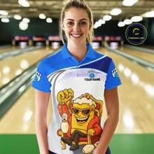 Load image into Gallery viewer, Custom Funny Blue Beer Polo Bowling Team Shirt for Women Quarter-Zip Bowling Jersey Outfit QZT820