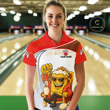 Load image into Gallery viewer, Custom Funny Red Beer Polo Bowling Team Shirt for Women Quarter-Zip Bowling Jersey Outfit QZT820