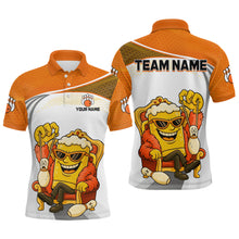 Load image into Gallery viewer, Custom Funny Orange Beer Polo Bowling Team Shirt for Men Quarter-Zip Bowling Jersey Outfit QZT820