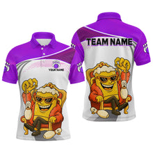 Load image into Gallery viewer, Custom Funny Purple Beer Polo Bowling Team Shirt for Men Quarter-Zip Bowling Jersey Outfit QZT820