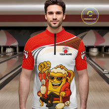 Load image into Gallery viewer, Custom Funny Red Beer Polo Bowling Team Shirt for Men Quarter-Zip Bowling Jersey Outfit QZT820