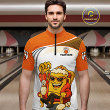 Load image into Gallery viewer, Custom Funny Orange Beer Polo Bowling Team Shirt for Men Quarter-Zip Bowling Jersey Outfit QZT820
