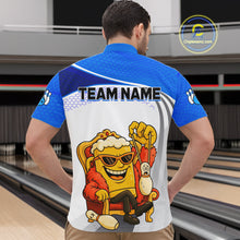 Load image into Gallery viewer, Custom Funny Blue Beer Polo Bowling Team Shirt for Men Quarter-Zip Bowling Jersey Outfit QZT820