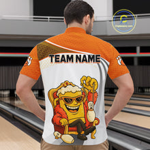 Load image into Gallery viewer, Custom Funny Orange Beer Polo Bowling Team Shirt for Men Quarter-Zip Bowling Jersey Outfit QZT820