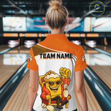 Load image into Gallery viewer, Custom Funny Orange Beer Polo Bowling Team Shirt for Women Quarter-Zip Bowling Jersey Outfit QZT820