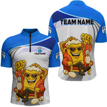 Load image into Gallery viewer, Custom Funny Blue Beer Polo Bowling Team Shirt for Men Quarter-Zip Bowling Jersey Outfit QZT820