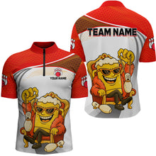 Load image into Gallery viewer, Custom Funny Red Beer Polo Bowling Team Shirt for Men Quarter-Zip Bowling Jersey Outfit QZT820