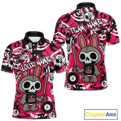 Custom Pink Skull Bunny Billiard Shirt for Men Gothic Billiard Team Jersey Polo & Quarter-Zip BHT30