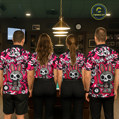 Custom Pink Skull Bunny Billiard Shirt for Men Gothic Billiard Team Jersey Polo & Quarter-Zip BHT30