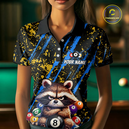 Custom Ugly Raccoon 8 Ball Billiard Shirts for Women Billiard Team Jersey Polo & 1/4 Zip Pool Shirt BHT31