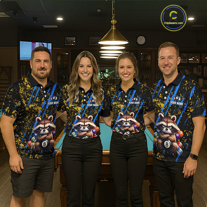 Custom Ugly Raccoon 8 Ball Billiard Shirts for Men Billiard Team Jersey Polo & 1/4 Zip Pool Shirt BHT31