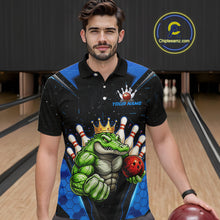 Load image into Gallery viewer, Custom Funny Blue Crocodile Bowling Shirt Alligator Bowling Jersey for Men Polo &amp; 1/4 Zip QZT823