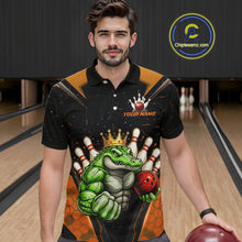 Load image into Gallery viewer, Custom Funny Orange Crocodile Bowling Shirt Alligator Bowling Jersey for Men Polo &amp; 1/4 Zip QZT823