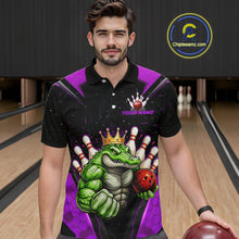 Load image into Gallery viewer, Custom Funny Purple Crocodile Bowling Shirt Alligator Bowling Jersey for Men Polo &amp; 1/4 Zip QZT823