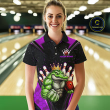 Load image into Gallery viewer, Custom Funny Purple Crocodile Bowling Shirt Alligator Bowling Jersey for Women Polo &amp; 1/4 Zip QZT823