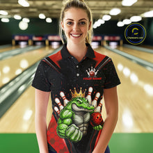 Load image into Gallery viewer, Custom Funny Red Crocodile Bowling Shirt Alligator Bowling Jersey for Women Polo &amp; 1/4 Zip QZT823