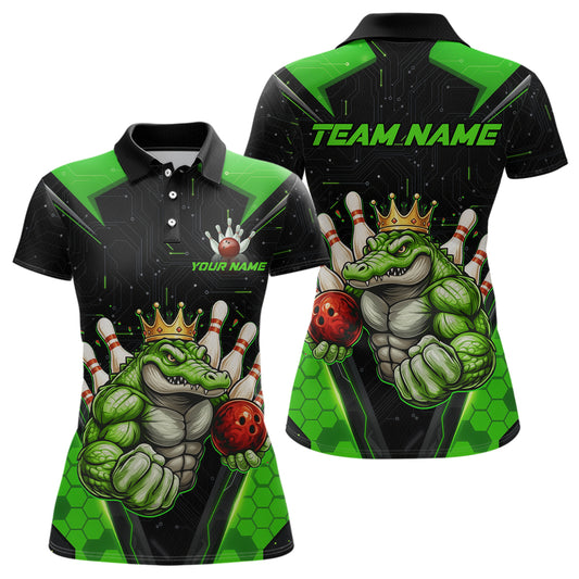 Custom Funny Green Crocodile Bowling Shirt Alligator Bowling Jersey for Women Polo & 1/4 Zip QZT823