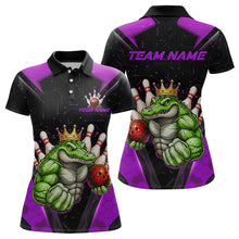 Load image into Gallery viewer, Custom Funny Purple Crocodile Bowling Shirt Alligator Bowling Jersey for Women Polo &amp; 1/4 Zip QZT823