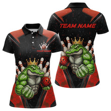 Load image into Gallery viewer, Custom Funny Red Crocodile Bowling Shirt Alligator Bowling Jersey for Women Polo &amp; 1/4 Zip QZT823