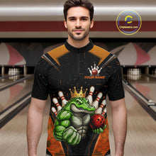 Load image into Gallery viewer, Custom Funny Orange Crocodile Bowling Shirt Alligator Bowling Jersey for Men Polo &amp; 1/4 Zip QZT823
