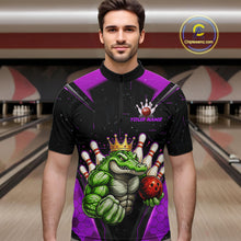 Load image into Gallery viewer, Custom Funny Purple Crocodile Bowling Shirt Alligator Bowling Jersey for Men Polo &amp; 1/4 Zip QZT823