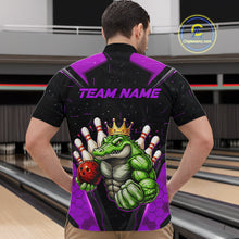 Load image into Gallery viewer, Custom Funny Purple Crocodile Bowling Shirt Alligator Bowling Jersey for Men Polo &amp; 1/4 Zip QZT823