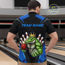 Load image into Gallery viewer, Custom Funny Blue Crocodile Bowling Shirt Alligator Bowling Jersey for Men Polo &amp; 1/4 Zip QZT823