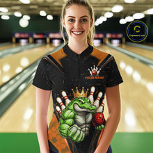 Load image into Gallery viewer, Custom Funny Orange Crocodile Bowling Shirt Alligator Bowling Jersey for Women Polo &amp; 1/4 Zip QZT823